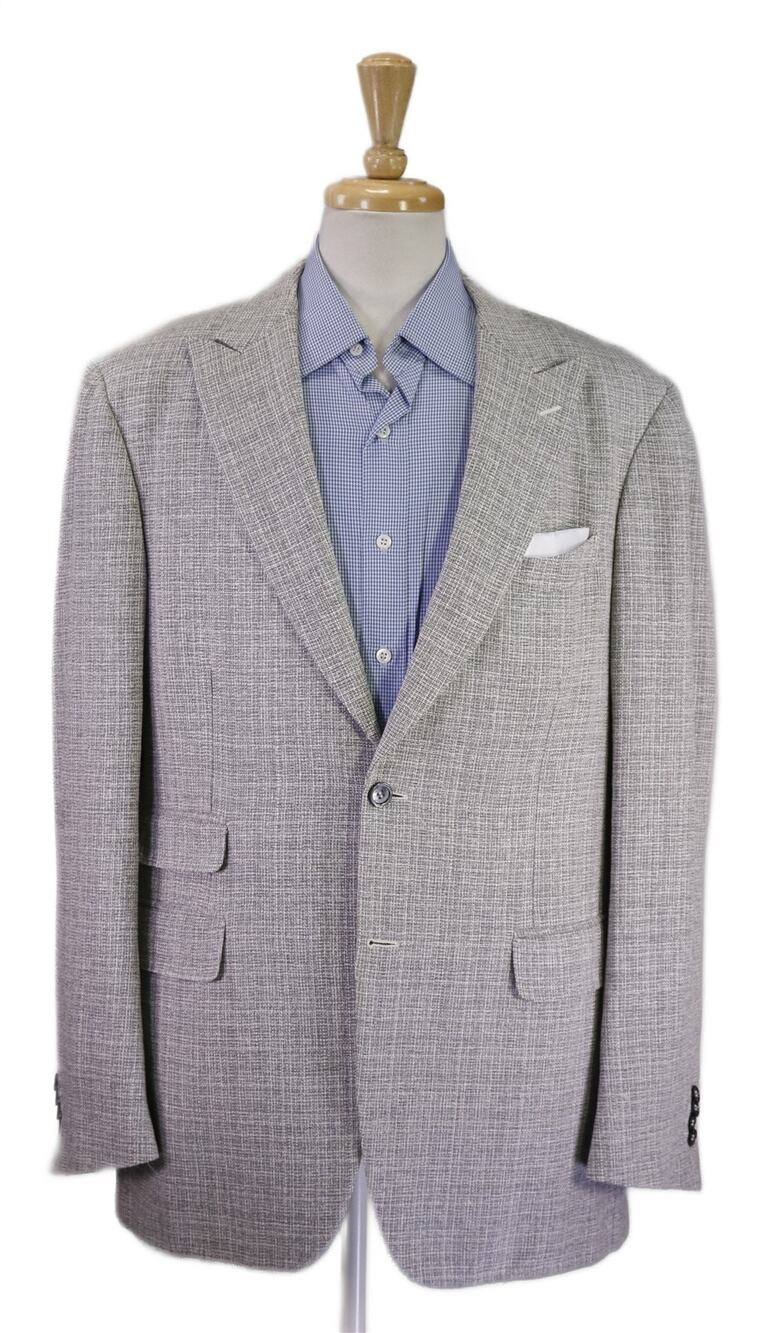 Canali 1934 Gray Knit Woven Peak Lapel 2-Btn Wool Silk Linen Blazer Jacket 44L